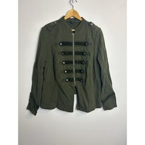 Torrid Women Jacket Plus Size 1X Green Terry Embellished Military Full Zip Cotto